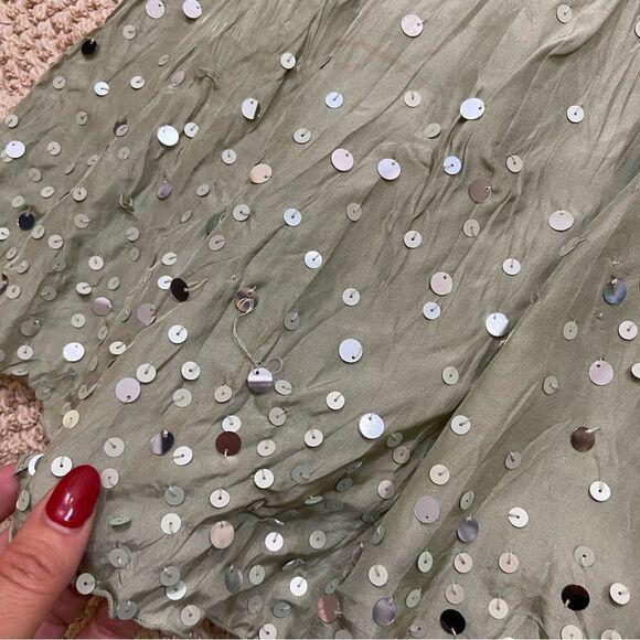 Vintage H&M silk Sage Green Midi Skirt with Sequins‎ Size 14 - Picture 4 of 8